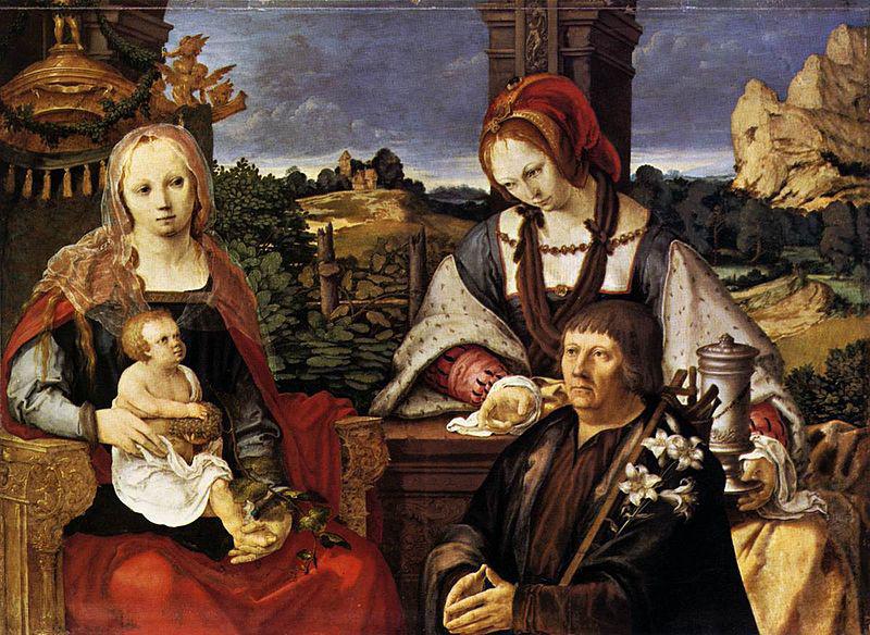 Lucas van Leyden Virgin and Child with Mary Magdalen and a donor. Germany oil painting art